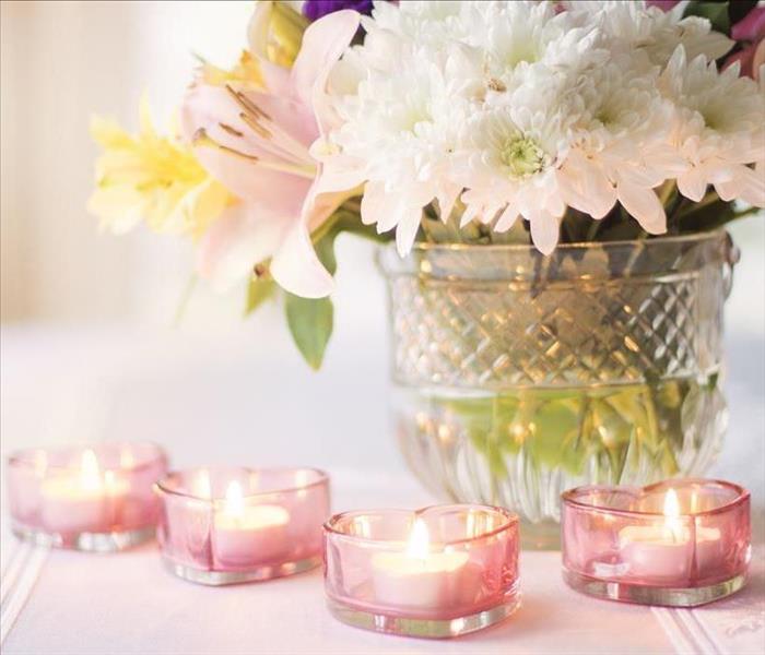 pink flowers and candles